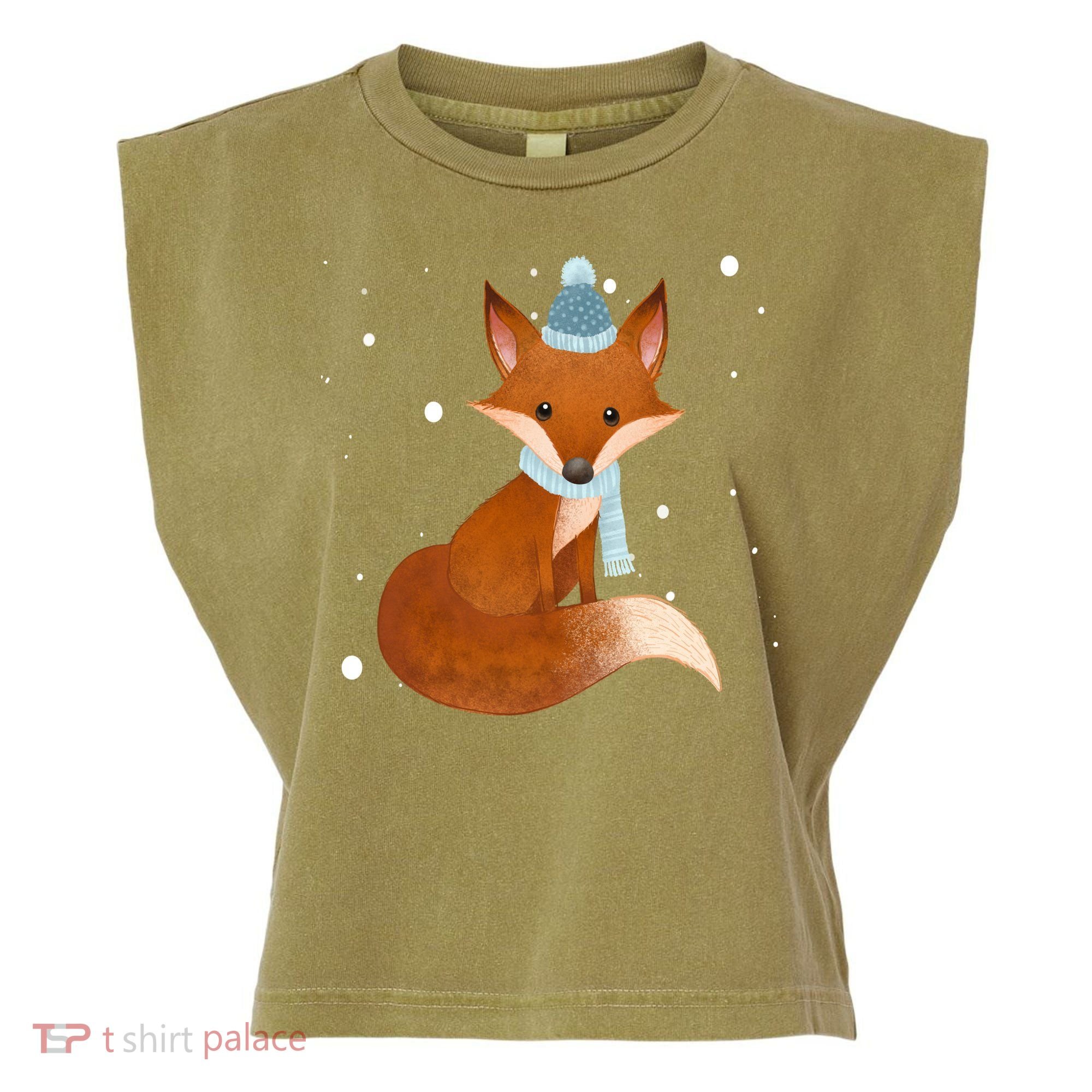 Winter Fox Cute Garment-Dyed Women's Muscle Tee