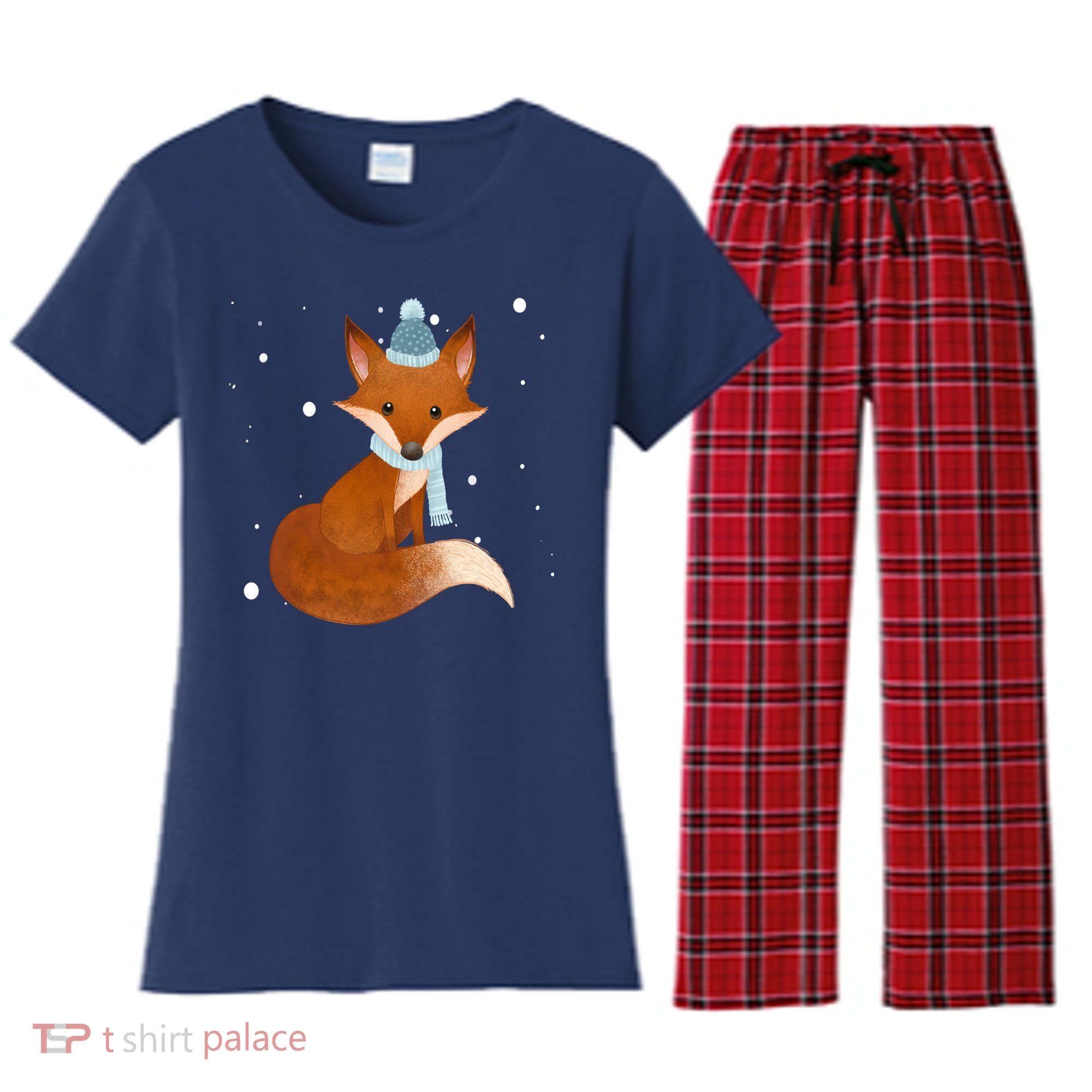 Winter Fox Cute Women's Flannel Pajama Set