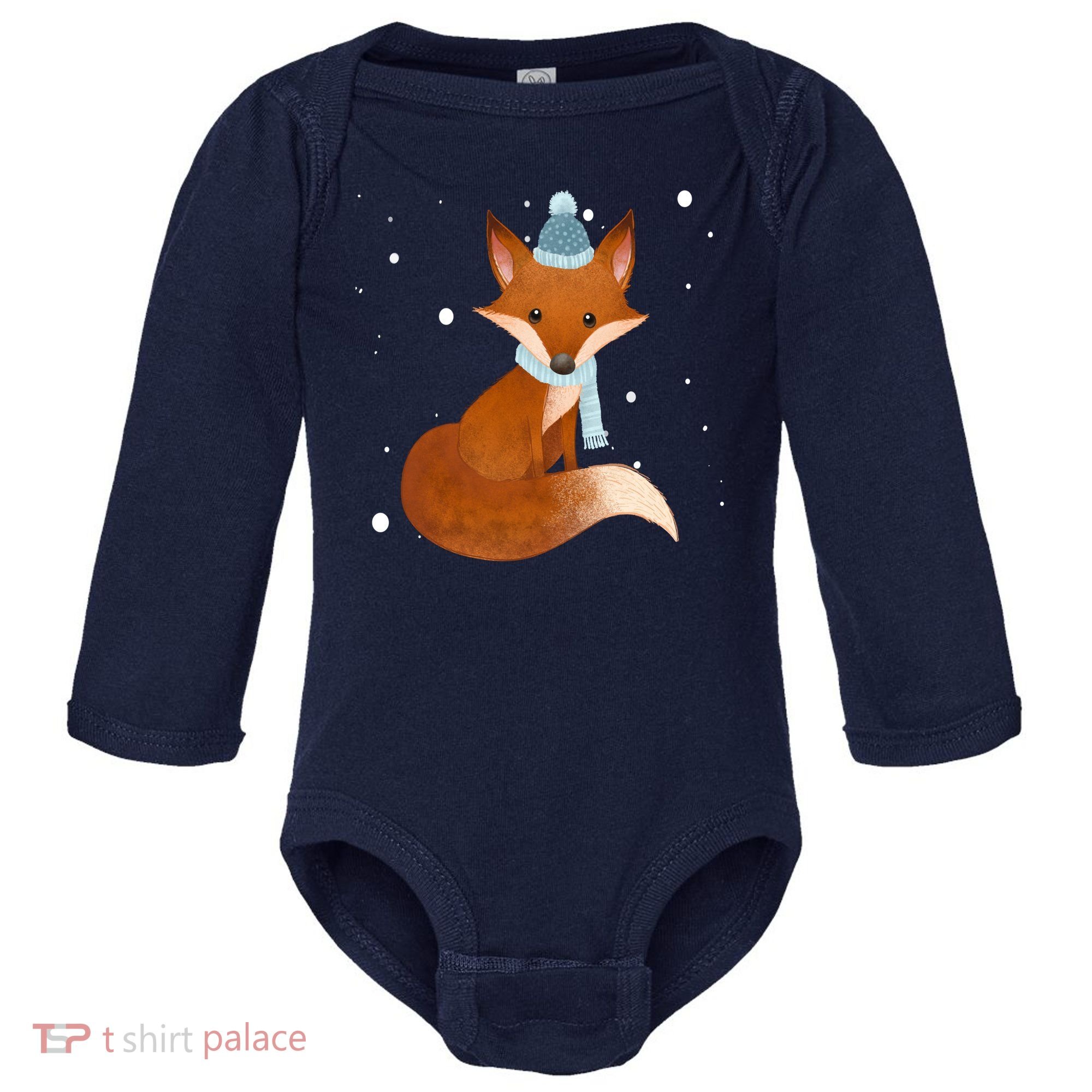 Winter Fox Cute Baby Long Sleeve Bodysuit
