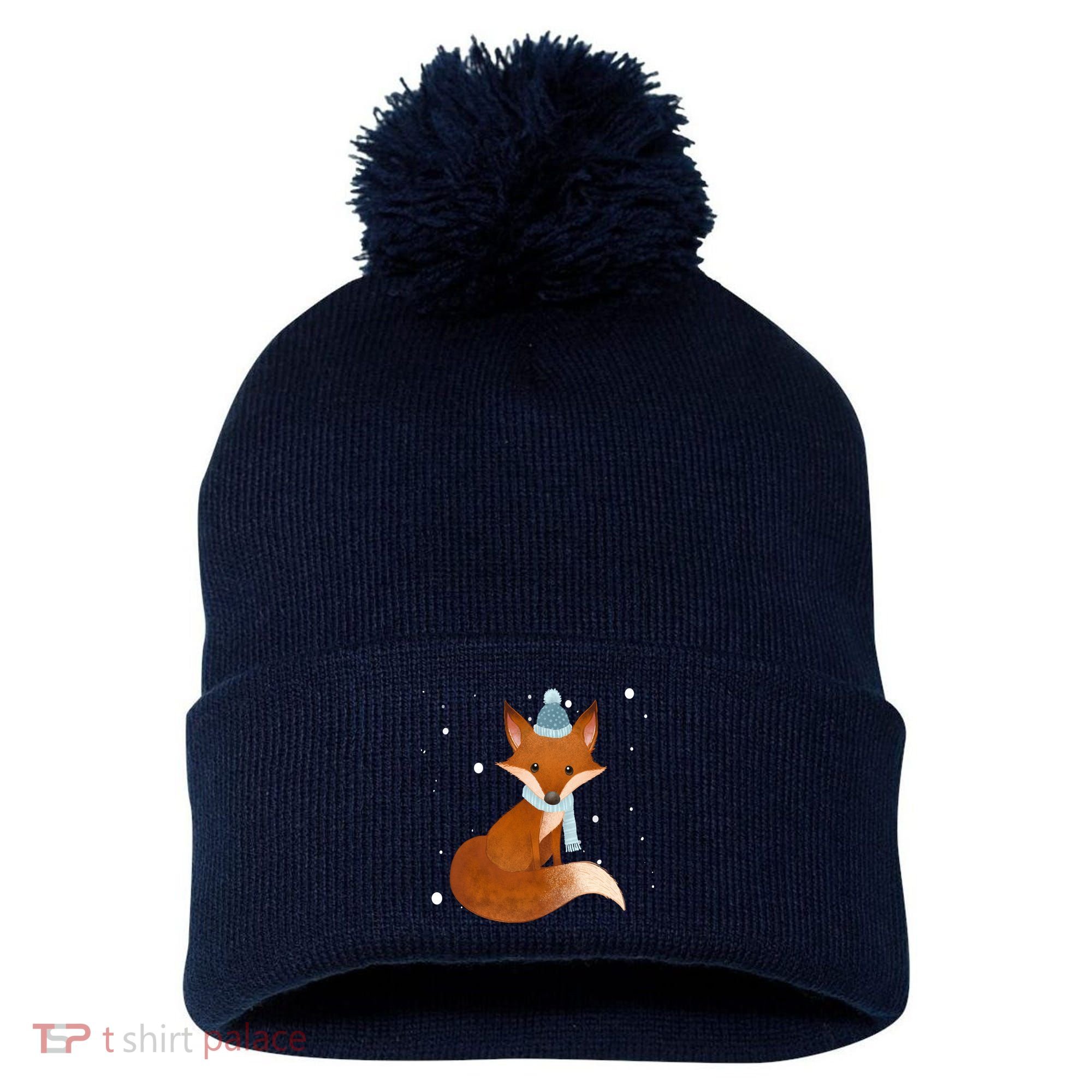 Winter Fox Cute Pom Pom 12in Knit Beanie