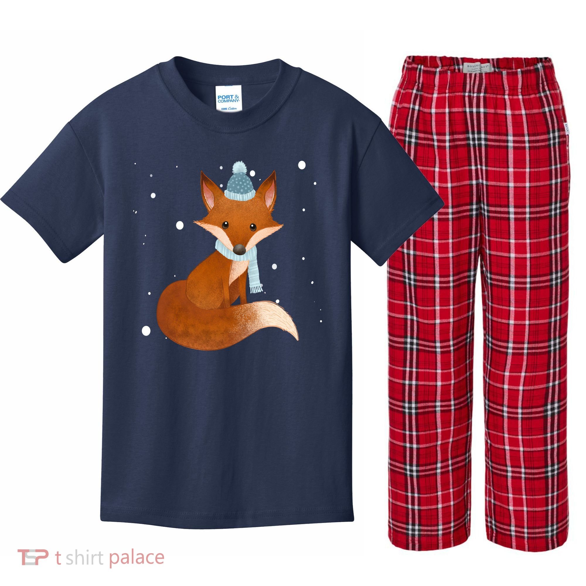 Winter Fox Cute Kids Plaid Pajama Set