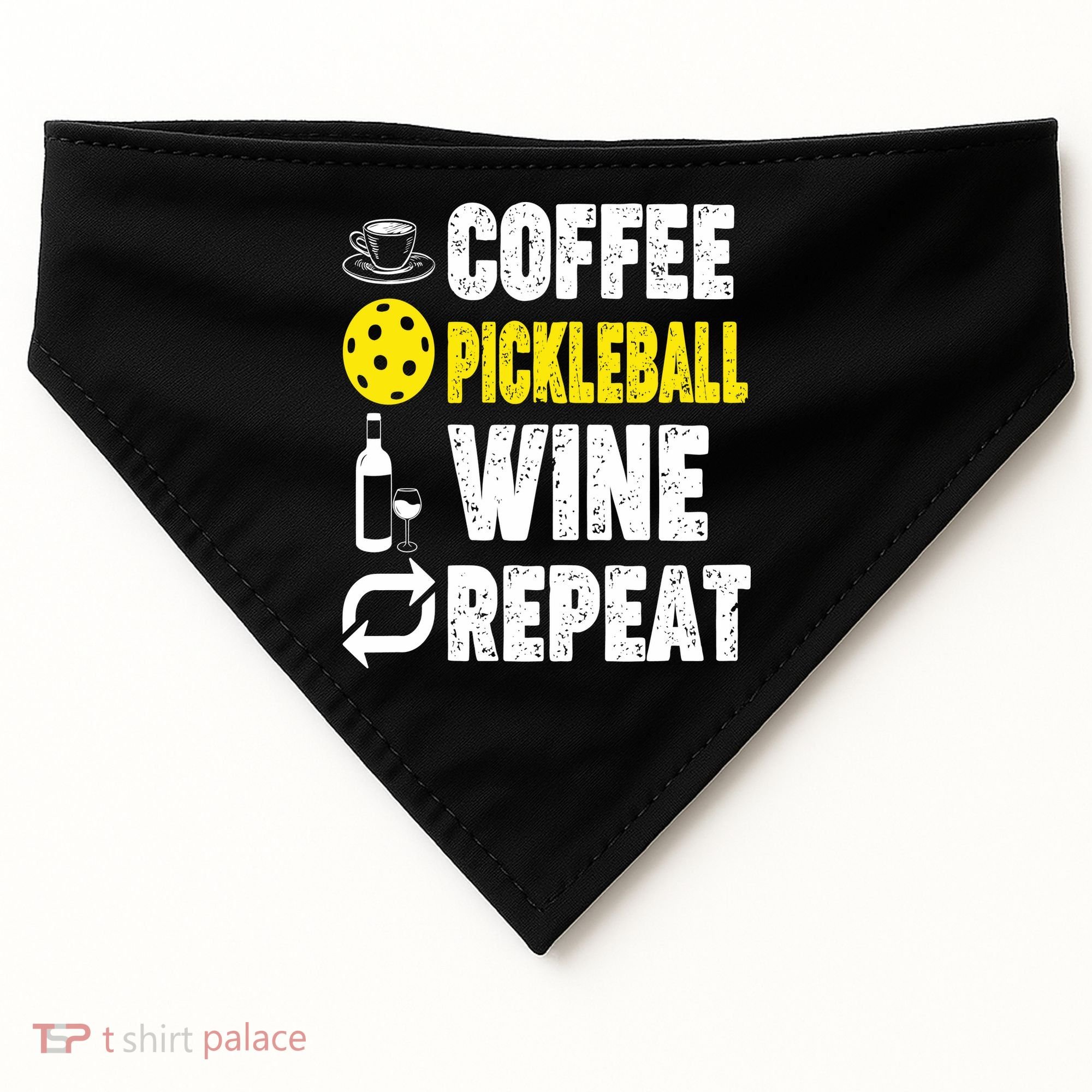  Funny Coffee Pickleball Wine Repeat Gift USA-Made Doggie Bandana