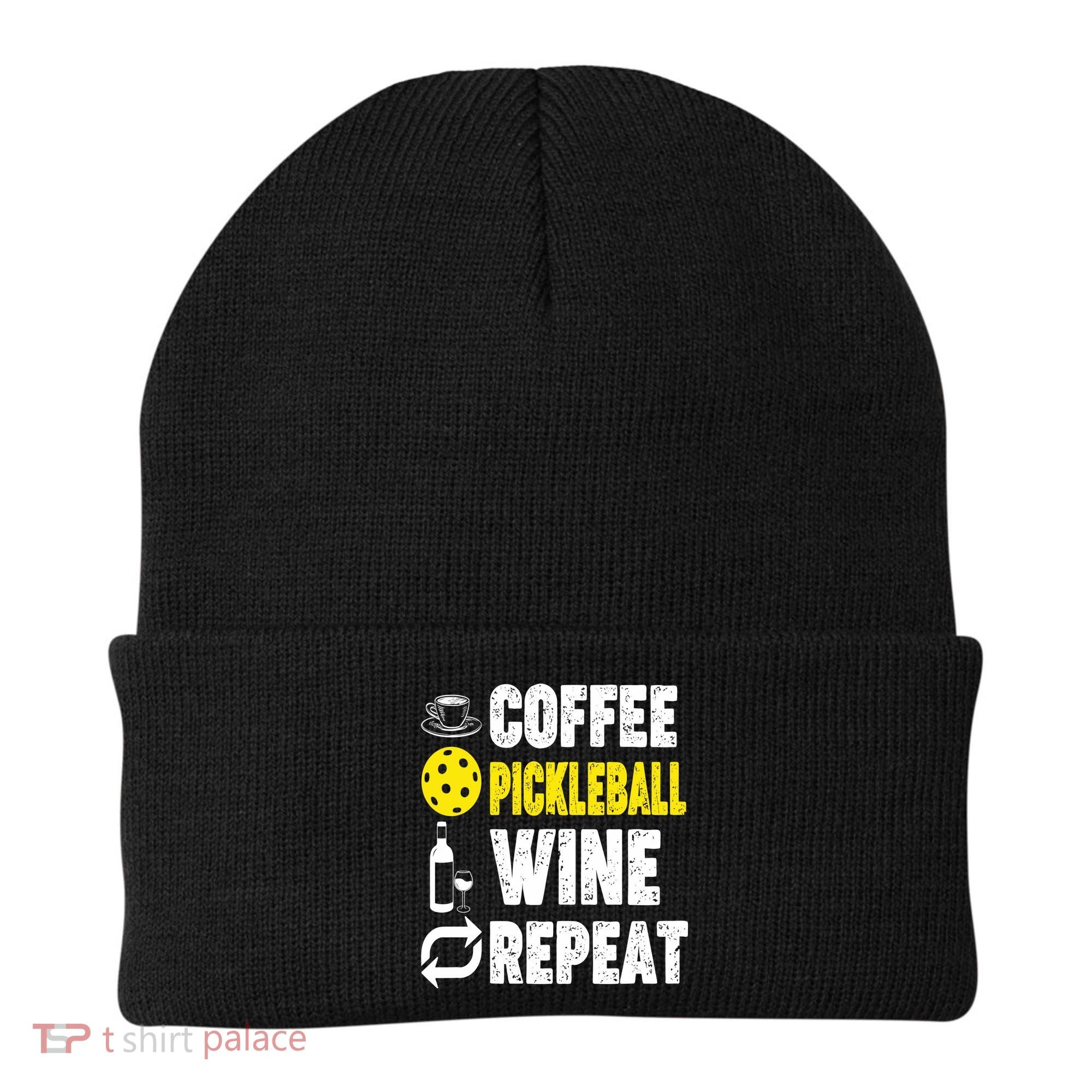  Funny Coffee Pickleball Wine Repeat Gift Beanie