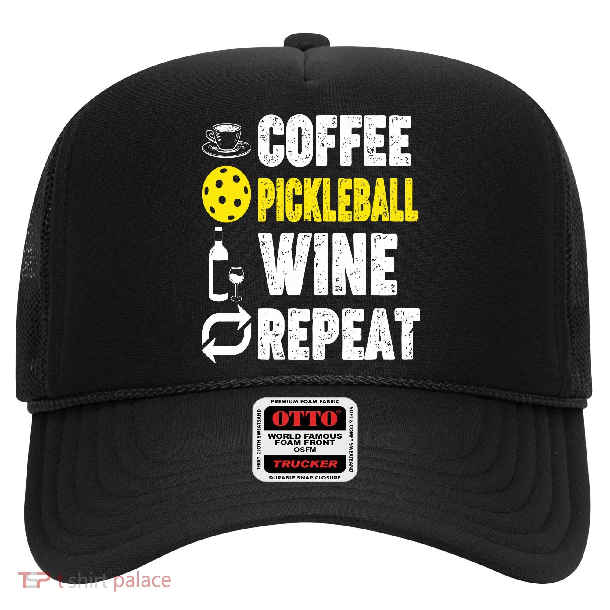  Funny Coffee Pickleball Wine Repeat Gift Hat