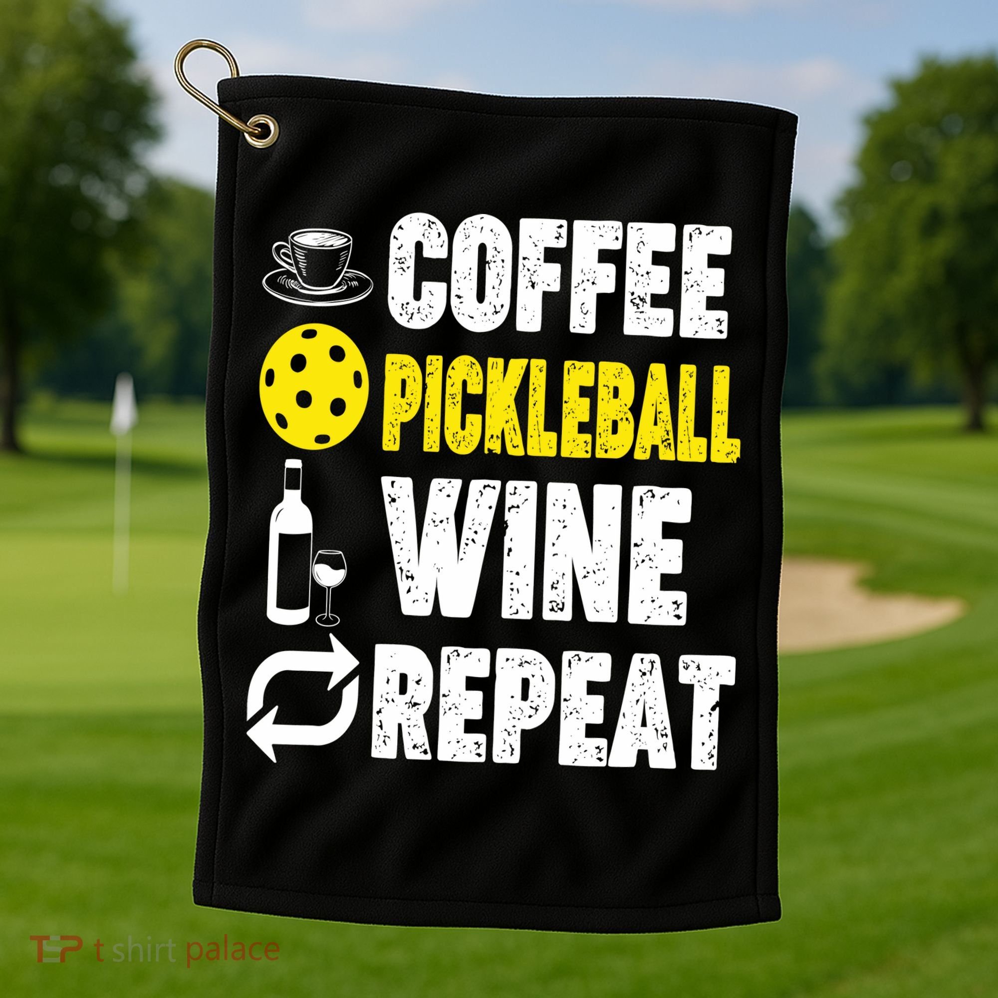  Funny Coffee Pickleball Wine Repeat Gift Golf Towel