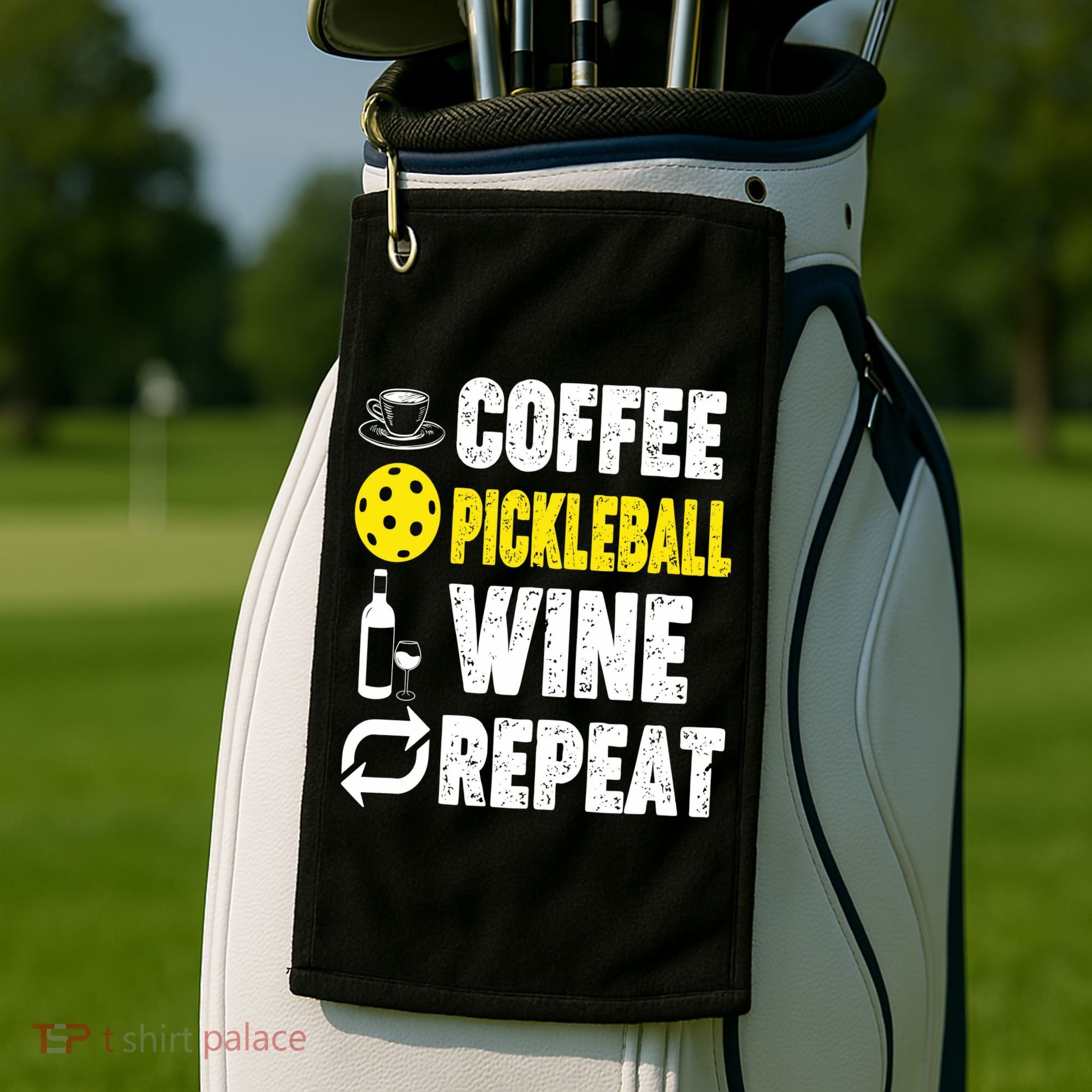  Funny Coffee Pickleball Wine Repeat Gift Golf Towel