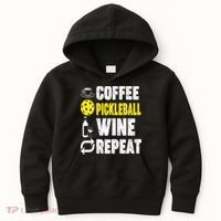  Funny Coffee Pickleball Wine Repeat Gift Kids Hoodie thumb 0