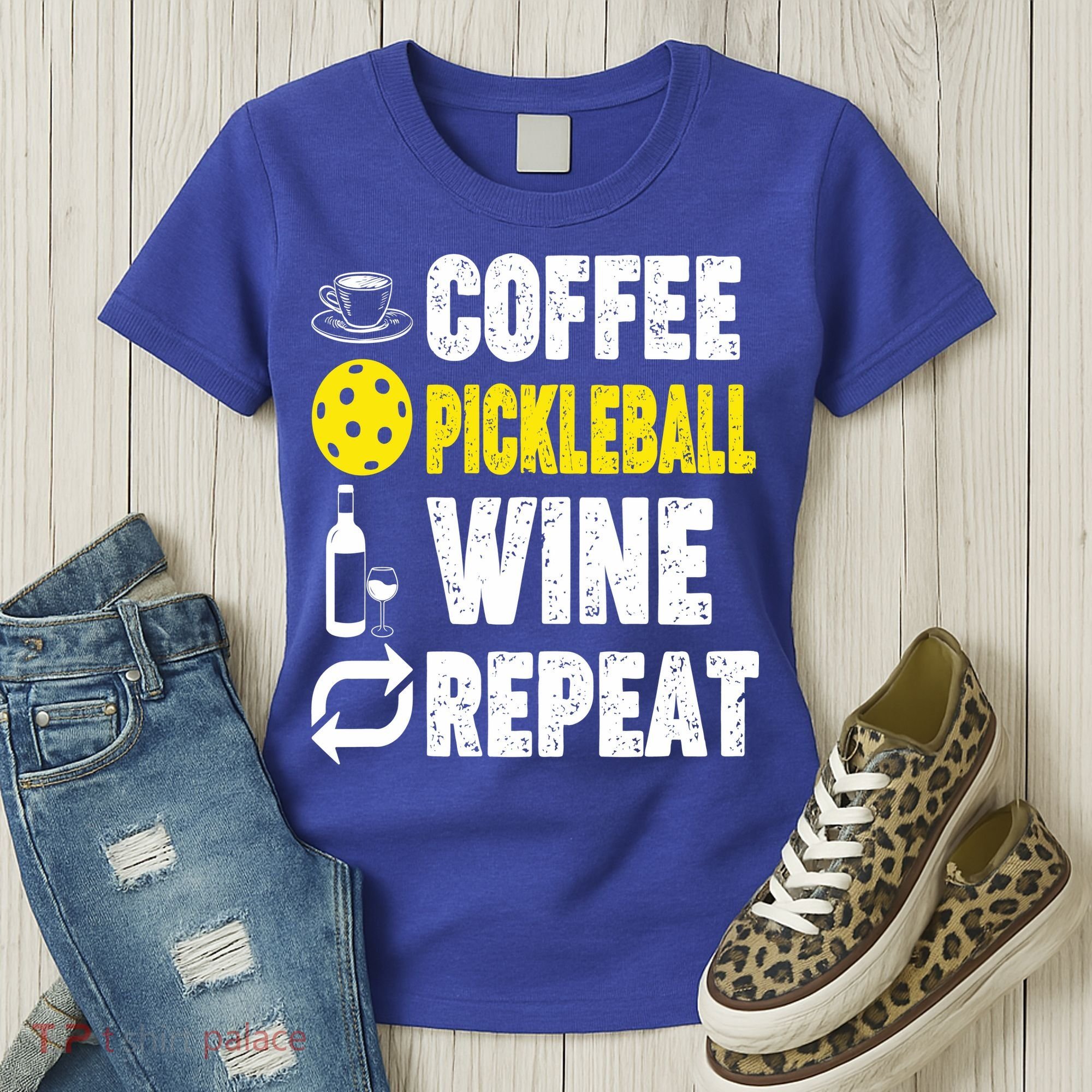  Funny Coffee Pickleball Wine Repeat Gift Women's T-Shirt