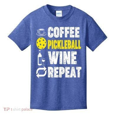  Funny Coffee Pickleball Wine Repeat Gift Kids T-Shirt
