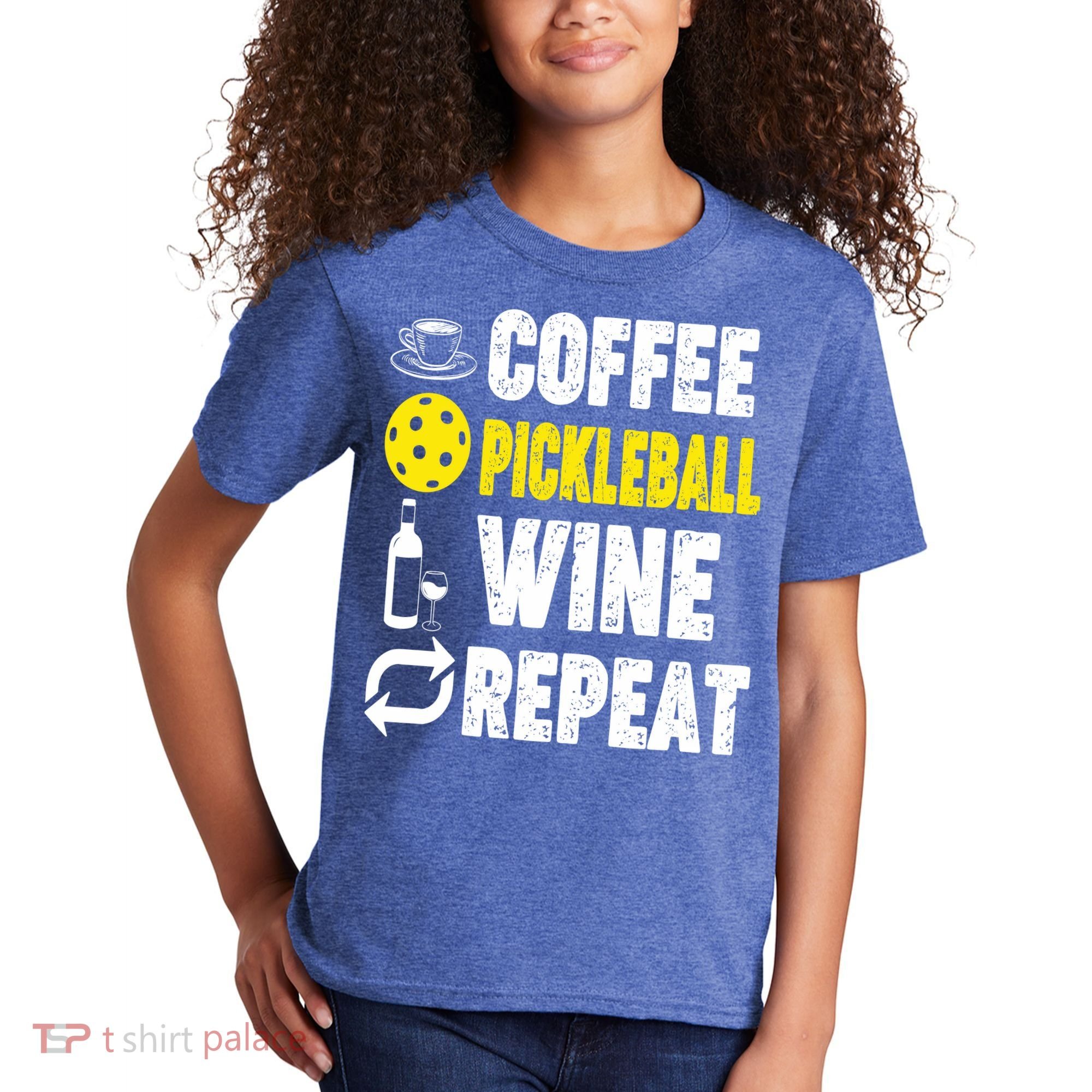  Funny Coffee Pickleball Wine Repeat Gift Kids T-Shirt