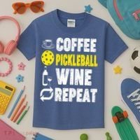  Funny Coffee Pickleball Wine Repeat Gift Kids T-Shirt thumb 3
