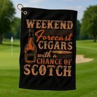 Weekend Forecast Cigars With Chance Of Scotch Dad Father Golf Towel thumb 1