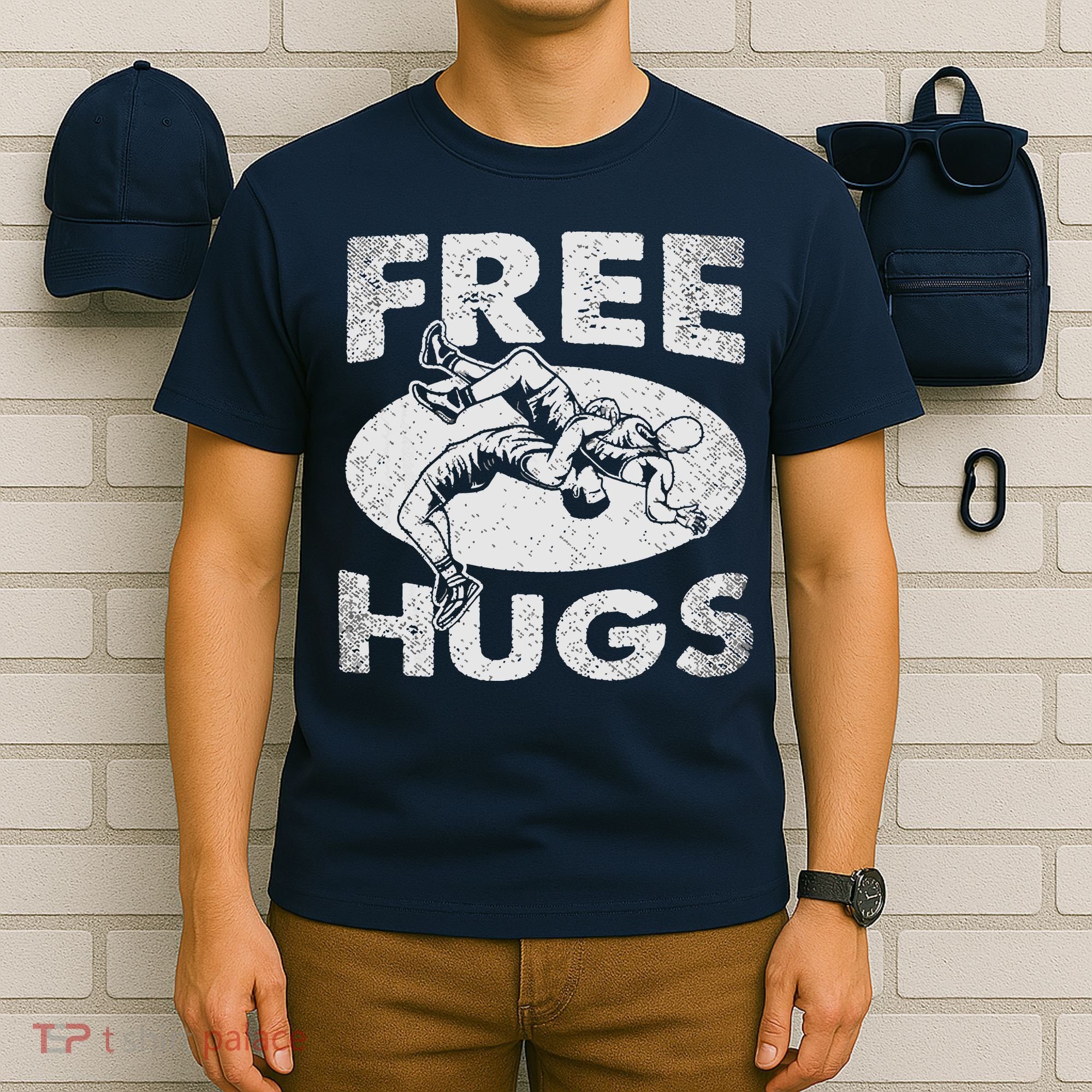 Wrestling Funny Free Hugs Wrestling T-Shirt