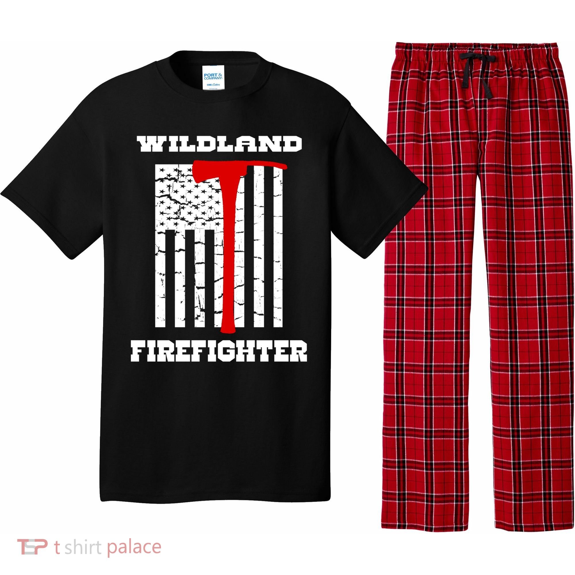 Wildland Firefighter Flag With Pulaski Hooded Gift Pajama Set