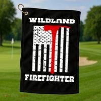 Wildland Firefighter Flag With Pulaski Hooded Gift Golf Towel thumb 1