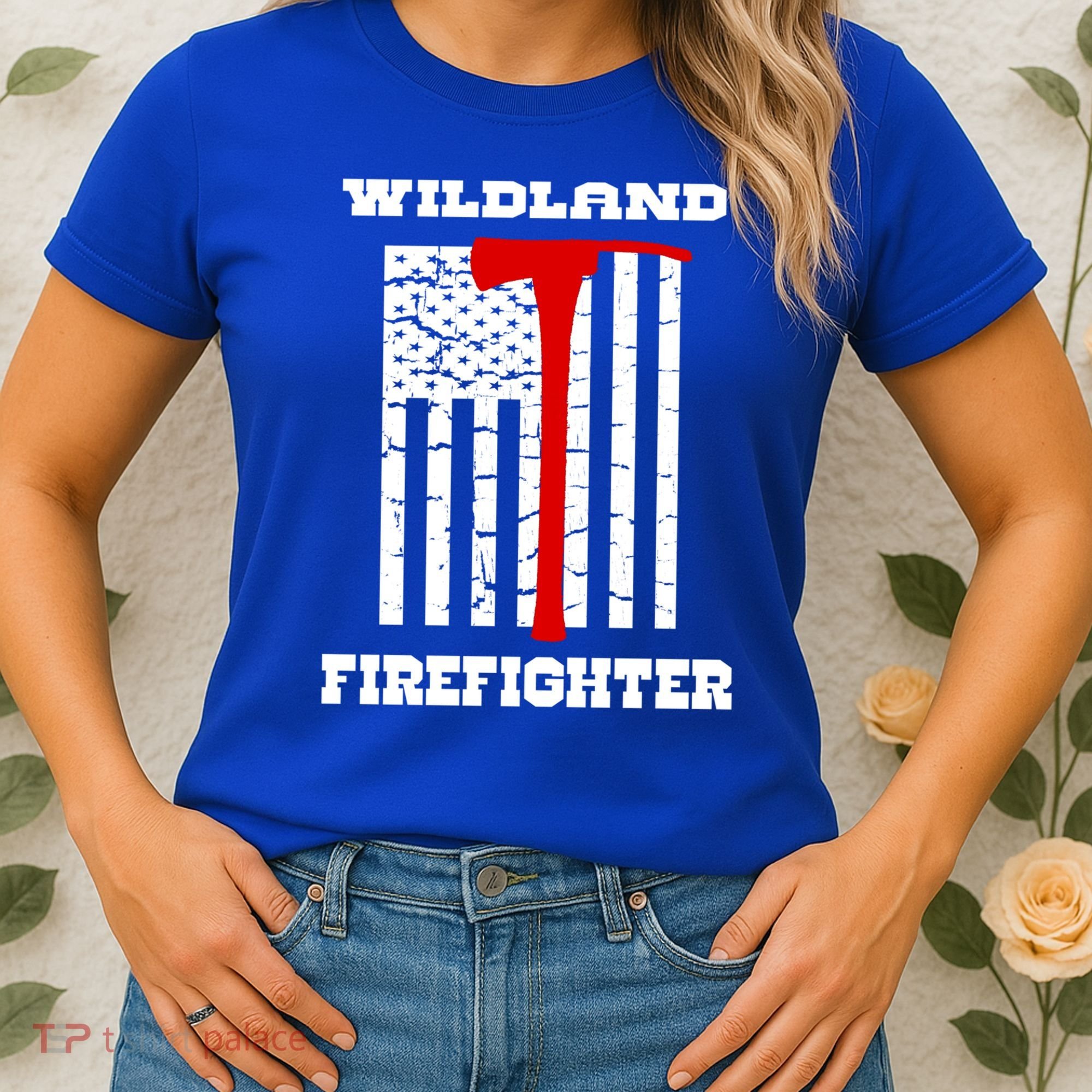 Wildland Firefighter Flag With Pulaski Hooded Gift Women's T-Shirt