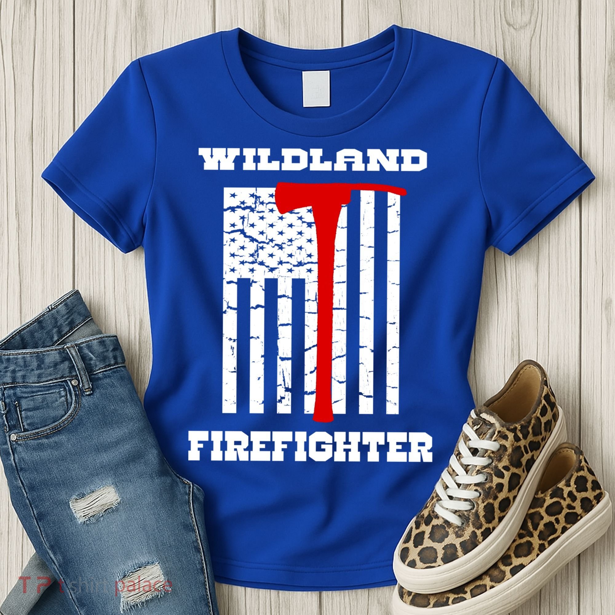 Wildland Firefighter Flag With Pulaski Hooded Gift Women's T-Shirt