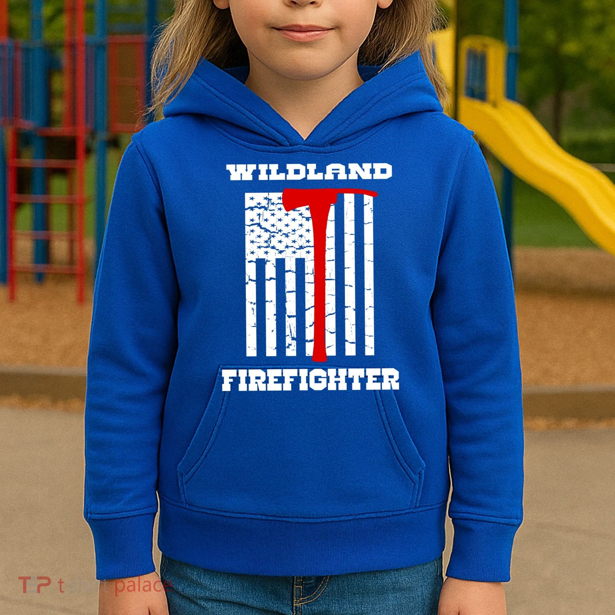 Wildland Firefighter Flag With Pulaski Hooded Gift Kids Hoodie