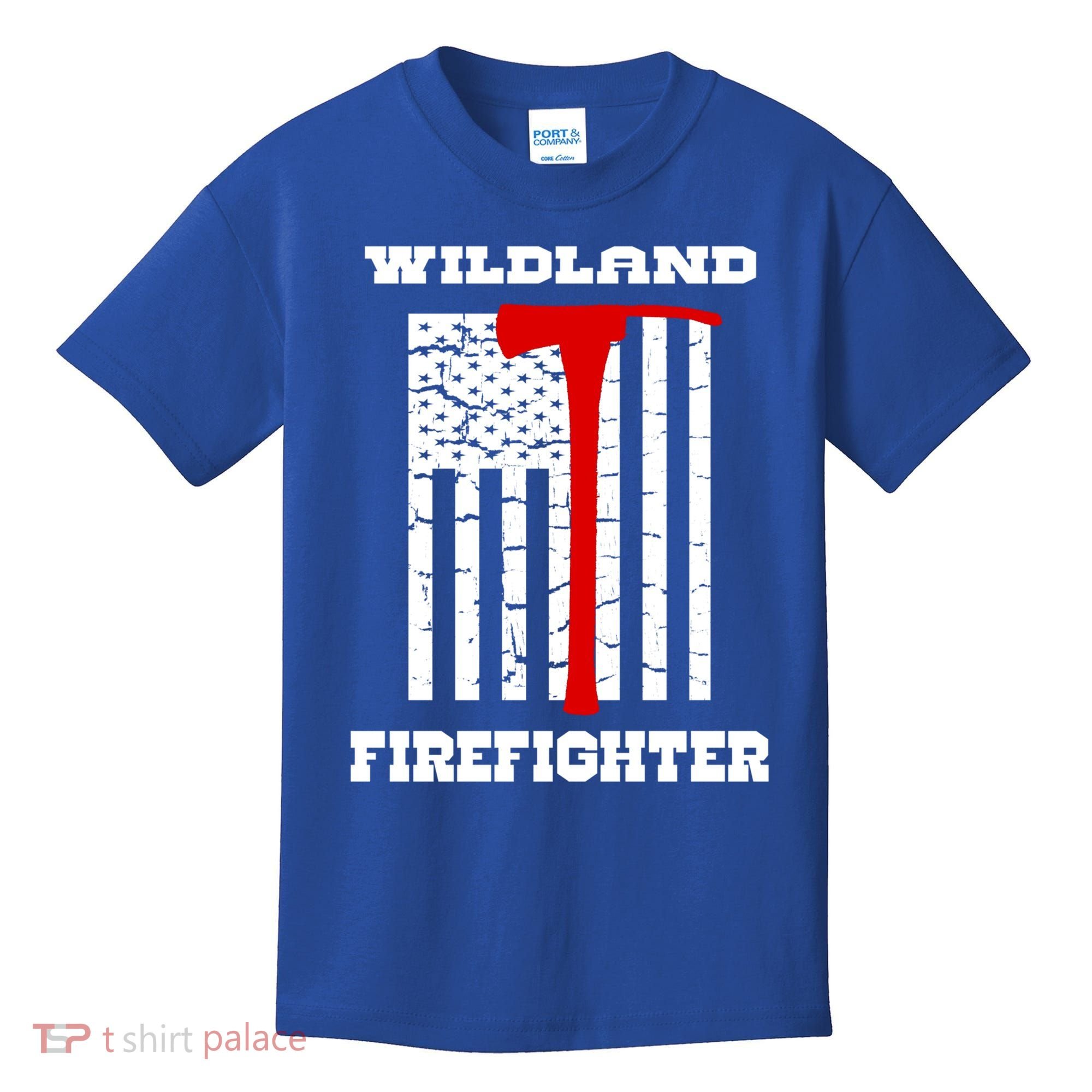 Wildland Firefighter Flag With Pulaski Hooded Gift Kids T-Shirt