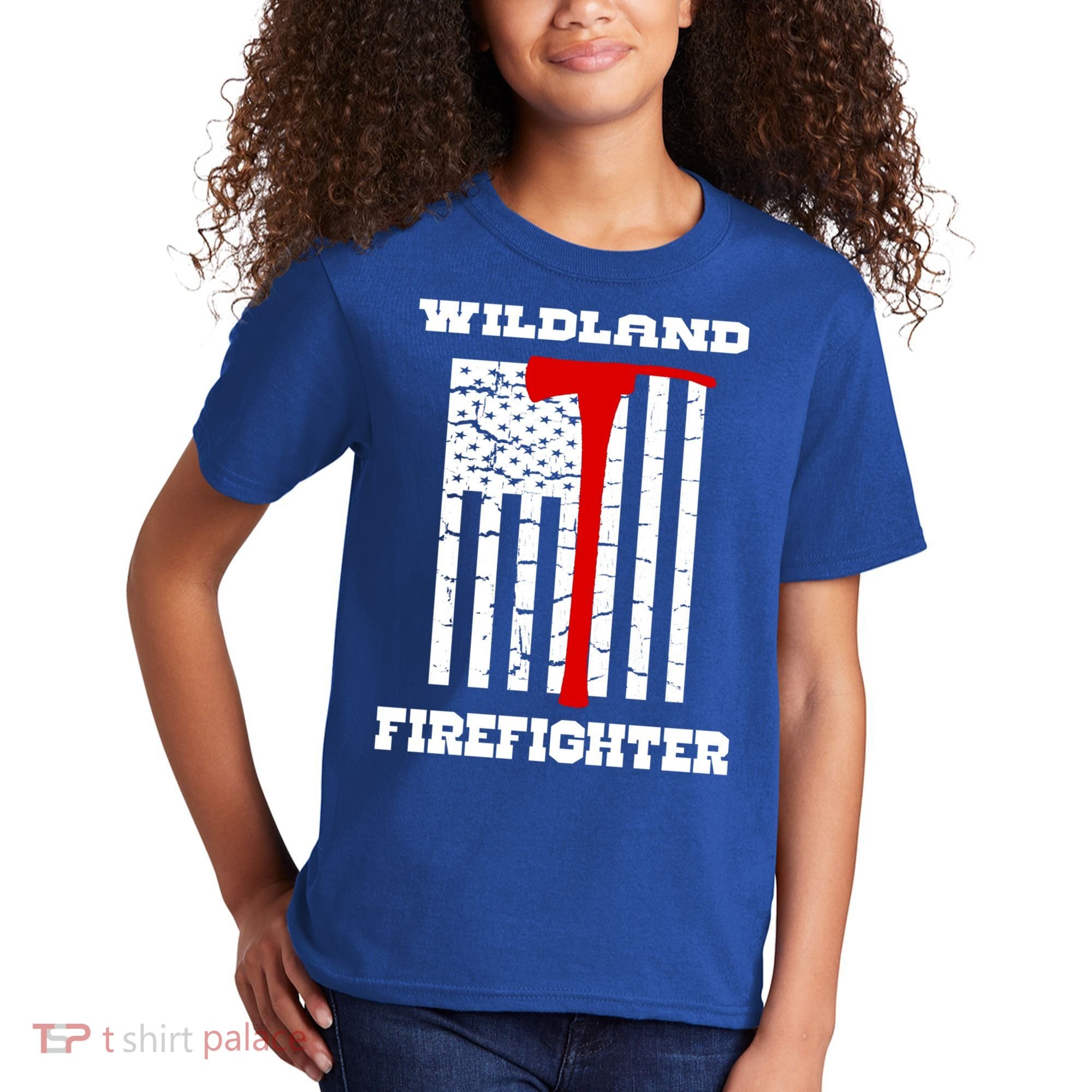 Wildland Firefighter Flag With Pulaski Hooded Gift Kids T-Shirt