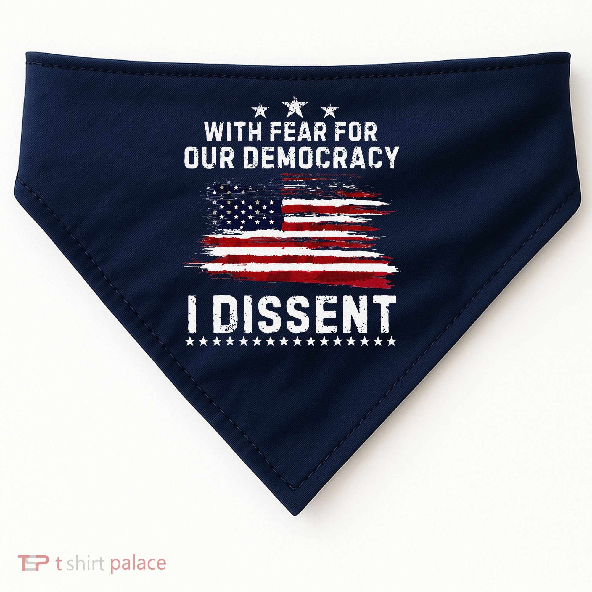 With Fear For Our Democracy I Dissent Us Flag Distressed USA-Made Doggie Bandana
