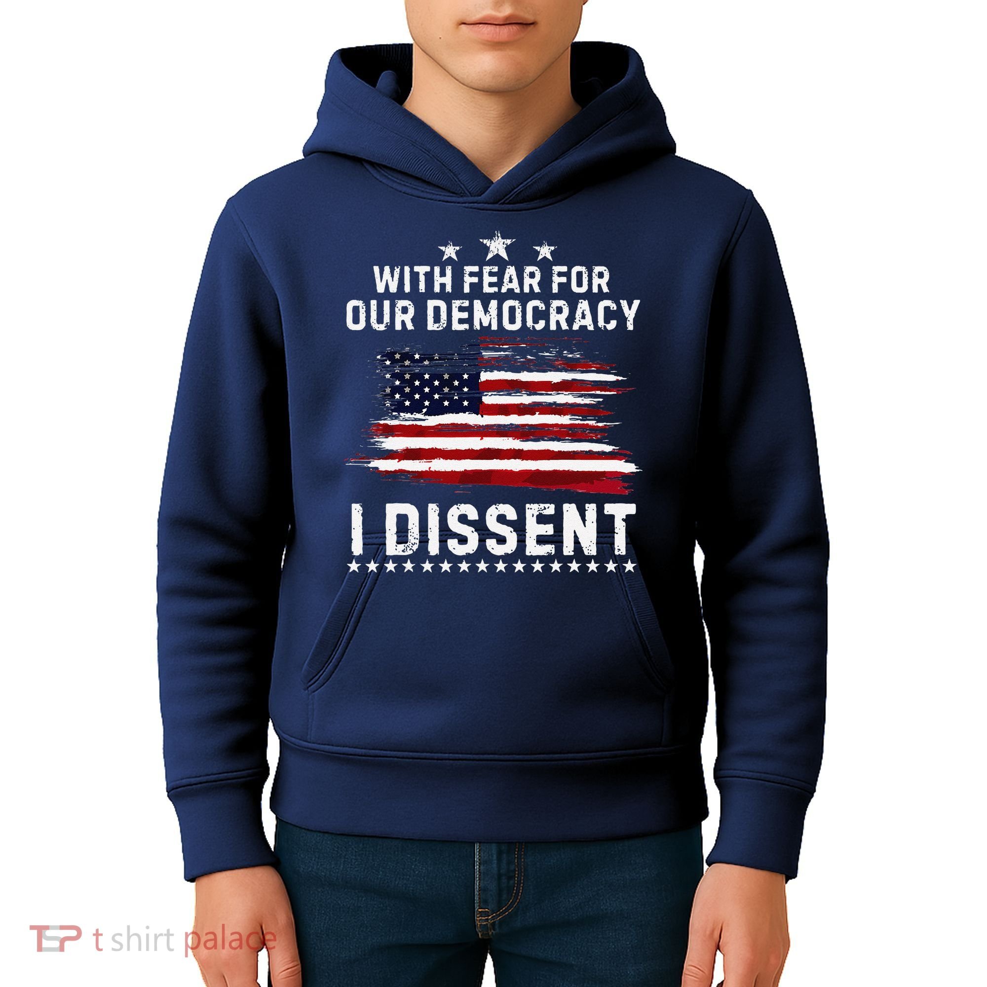 With Fear For Our Democracy I Dissent Us Flag Distressed Kids Hoodie