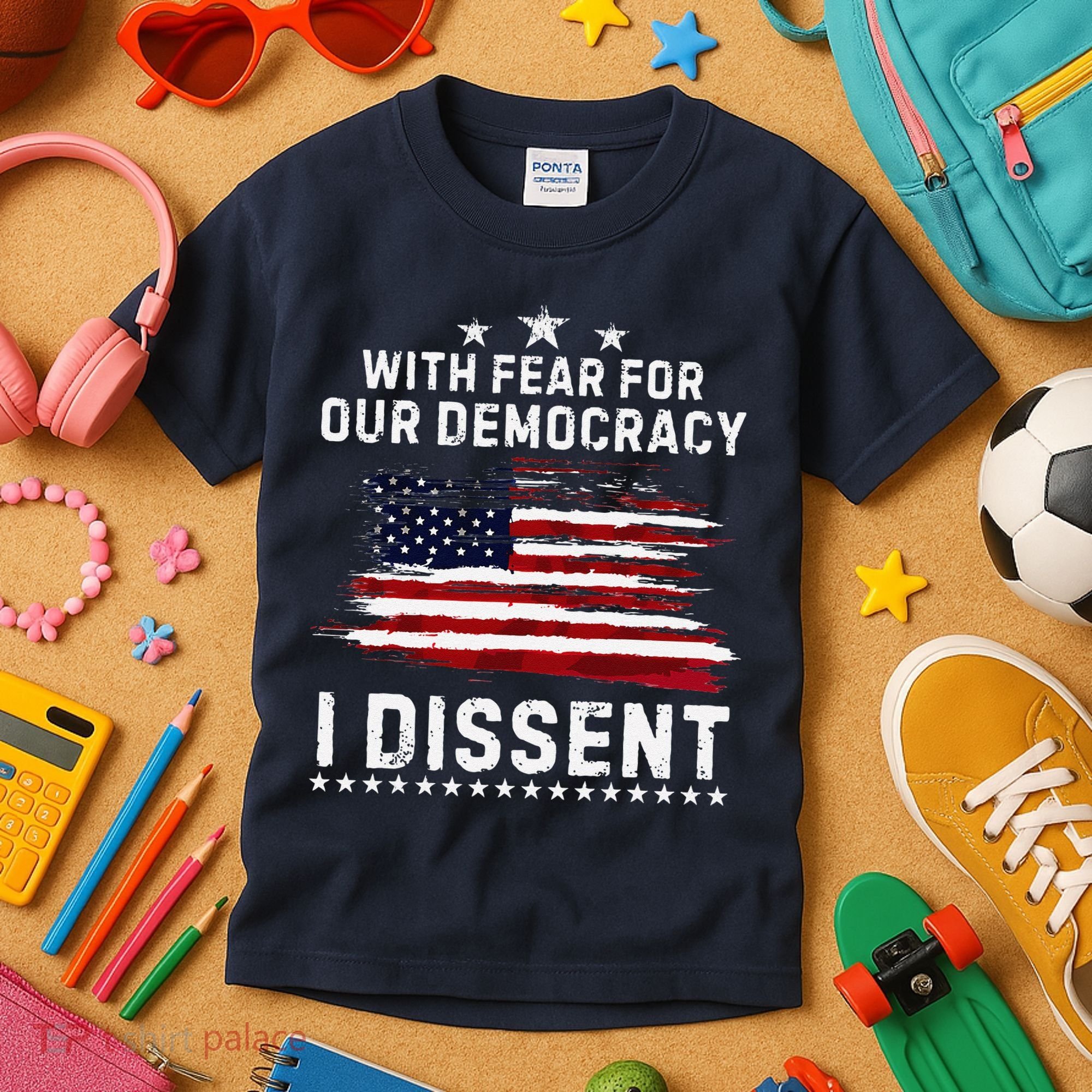 With Fear For Our Democracy I Dissent Us Flag Distressed Kids T-Shirt