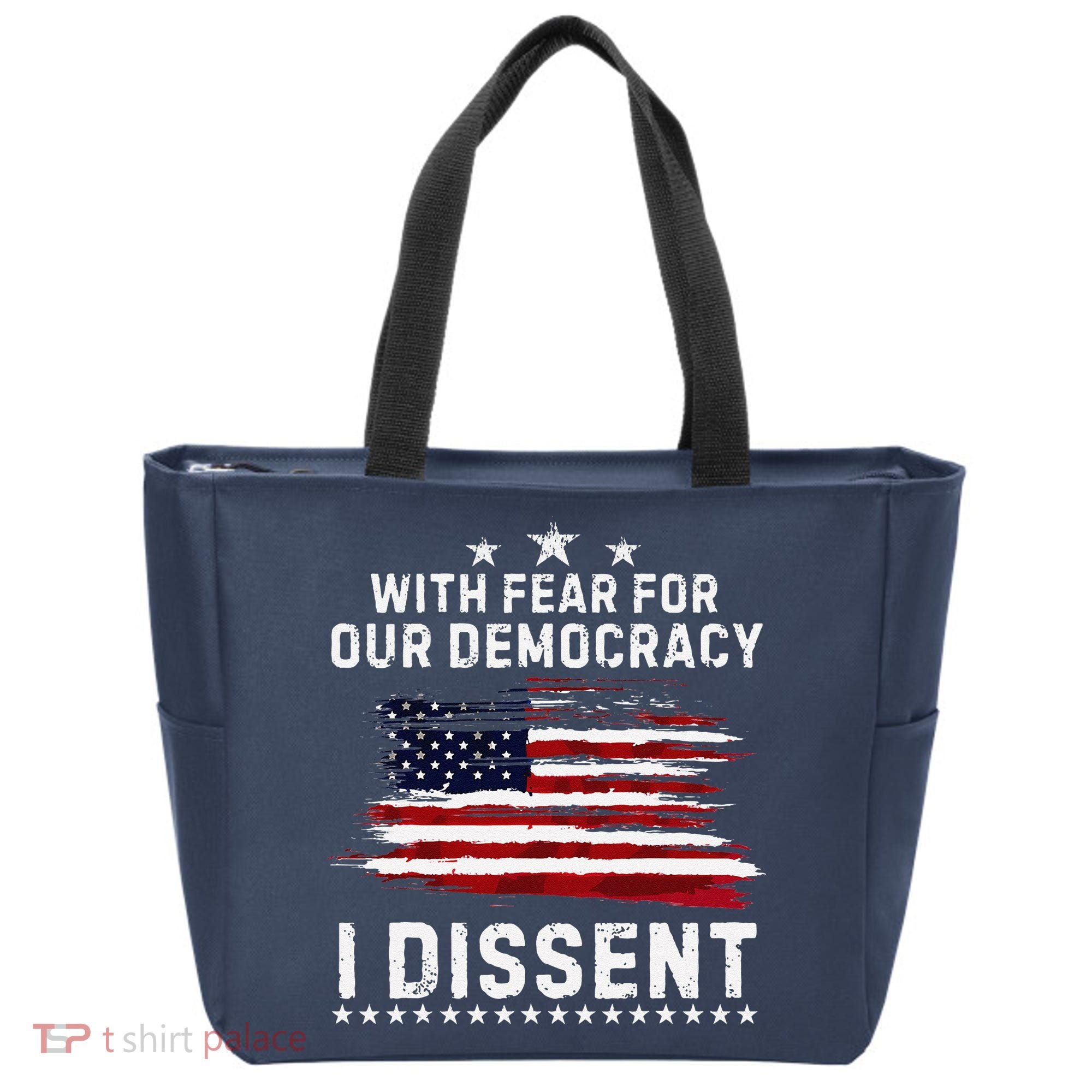 With Fear For Our Democracy I Dissent Us Flag Distressed Tote Bag