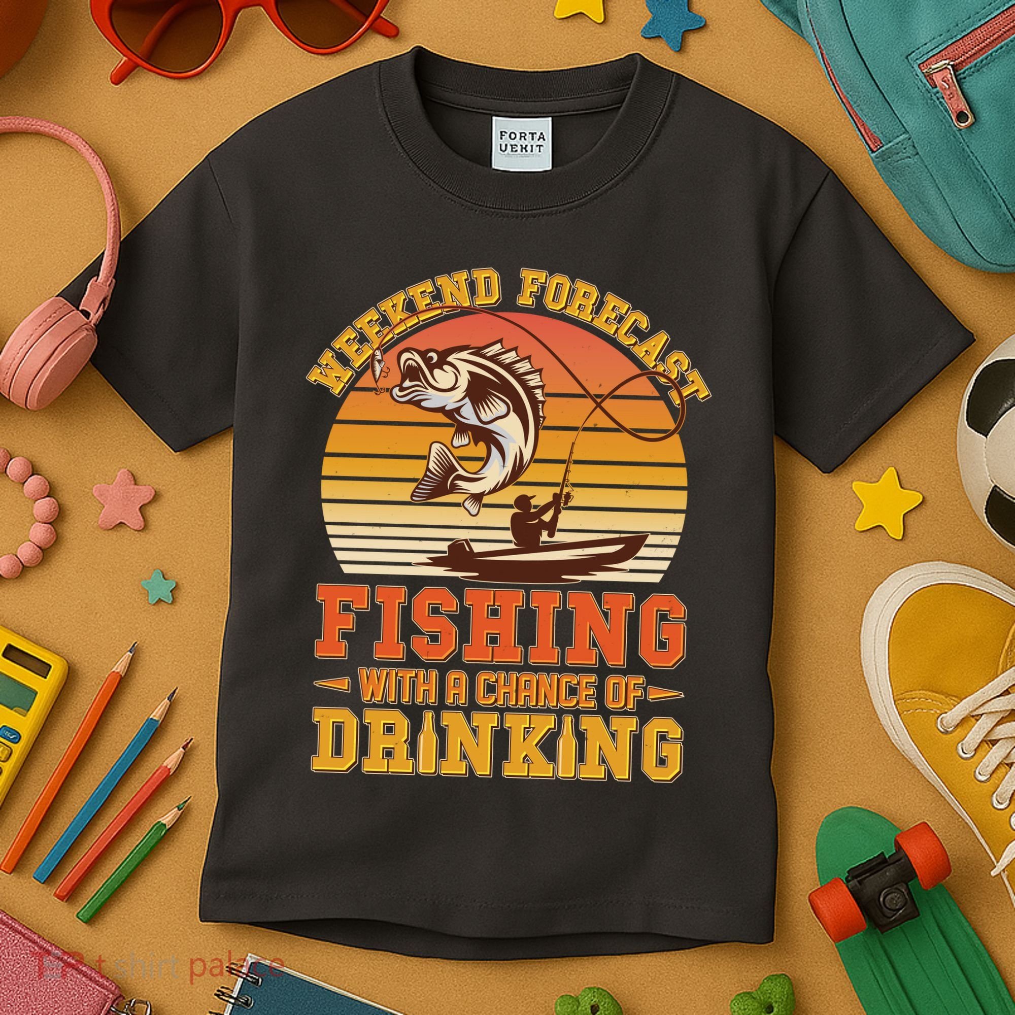 Weekend Forcast Fishing With A Chance Of Drinking Kids T-Shirt
