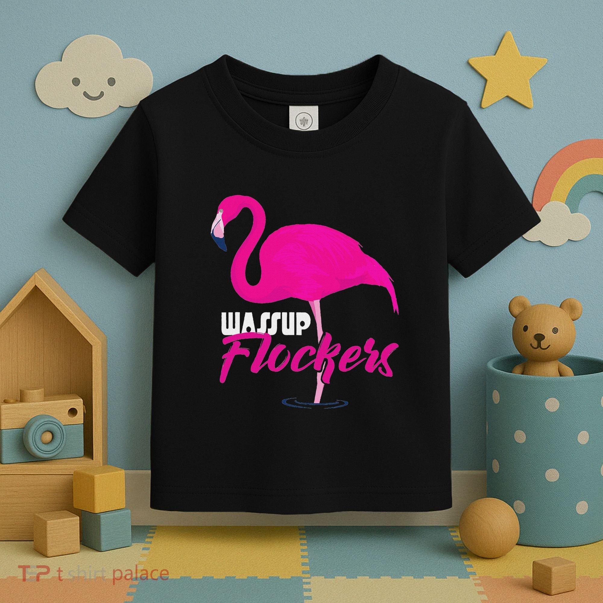Wassup Flockers Funny Flamingo Toddler T-Shirt