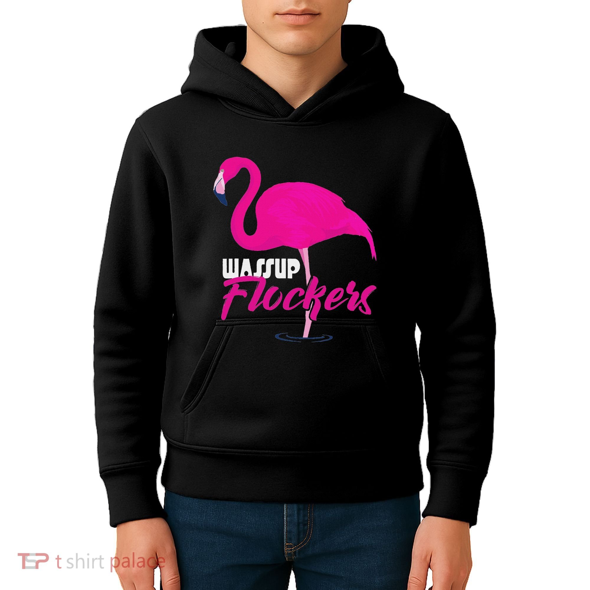 Wassup Flockers Funny Flamingo Kids Hoodie