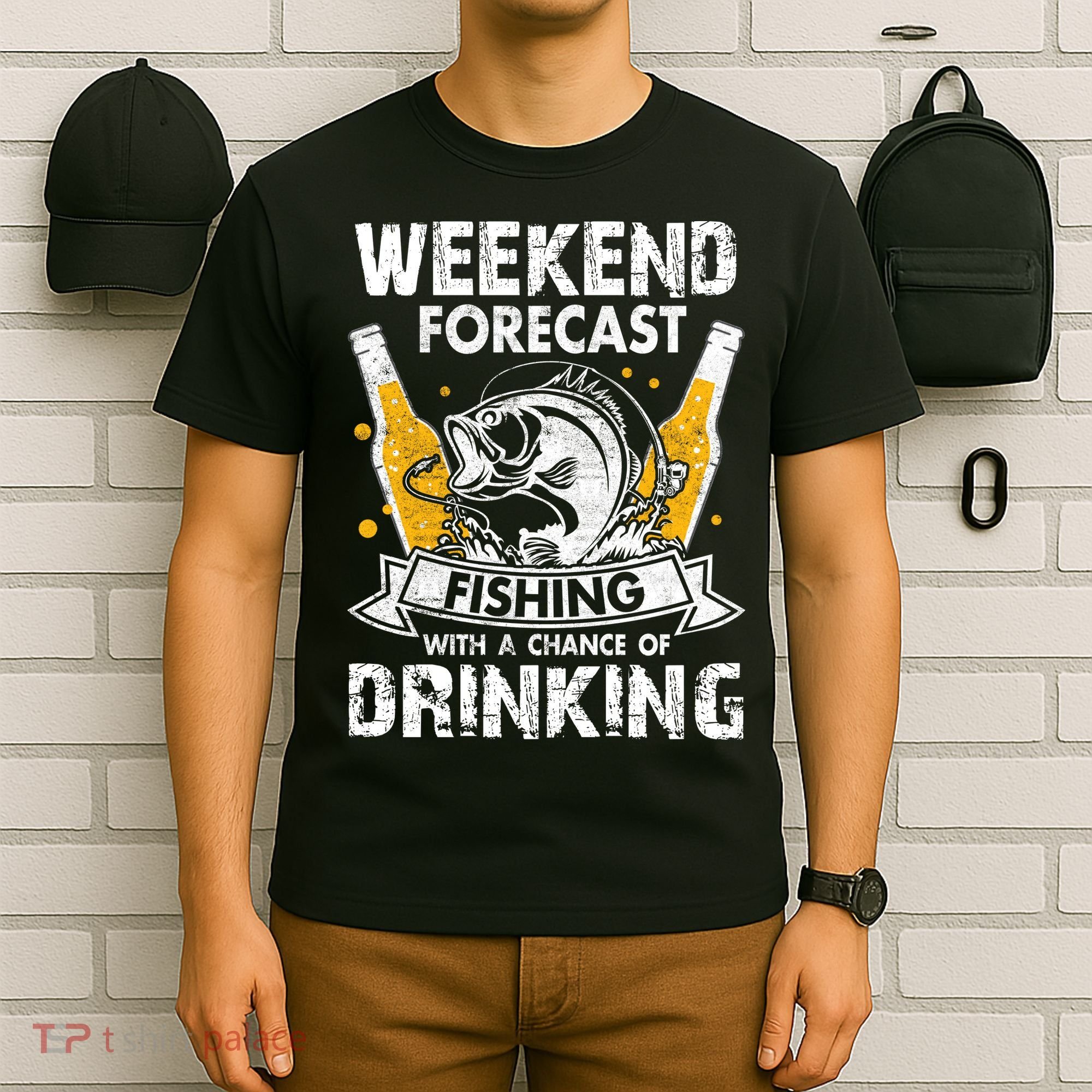 Weekend Forecast Fishing With Chance Drinking Cold Beer T-Shirt
