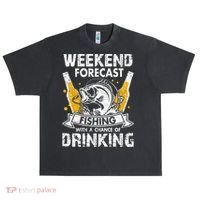 Weekend Forecast Fishing With Chance Drinking Cold Beer Urban Oversized Heavyweight T-Shirt thumb 0