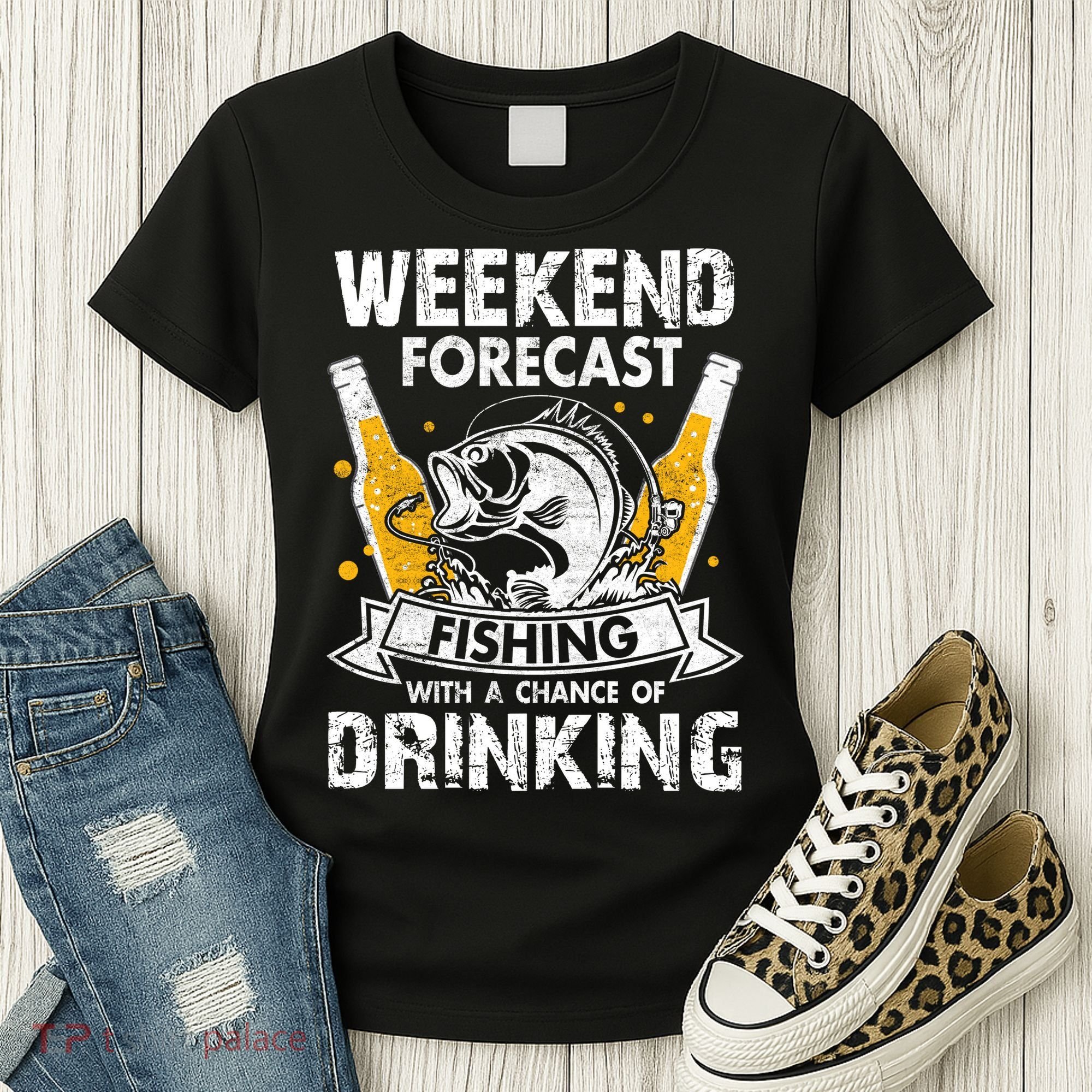 Weekend Forecast Fishing With Chance Drinking Cold Beer Women's T-Shirt