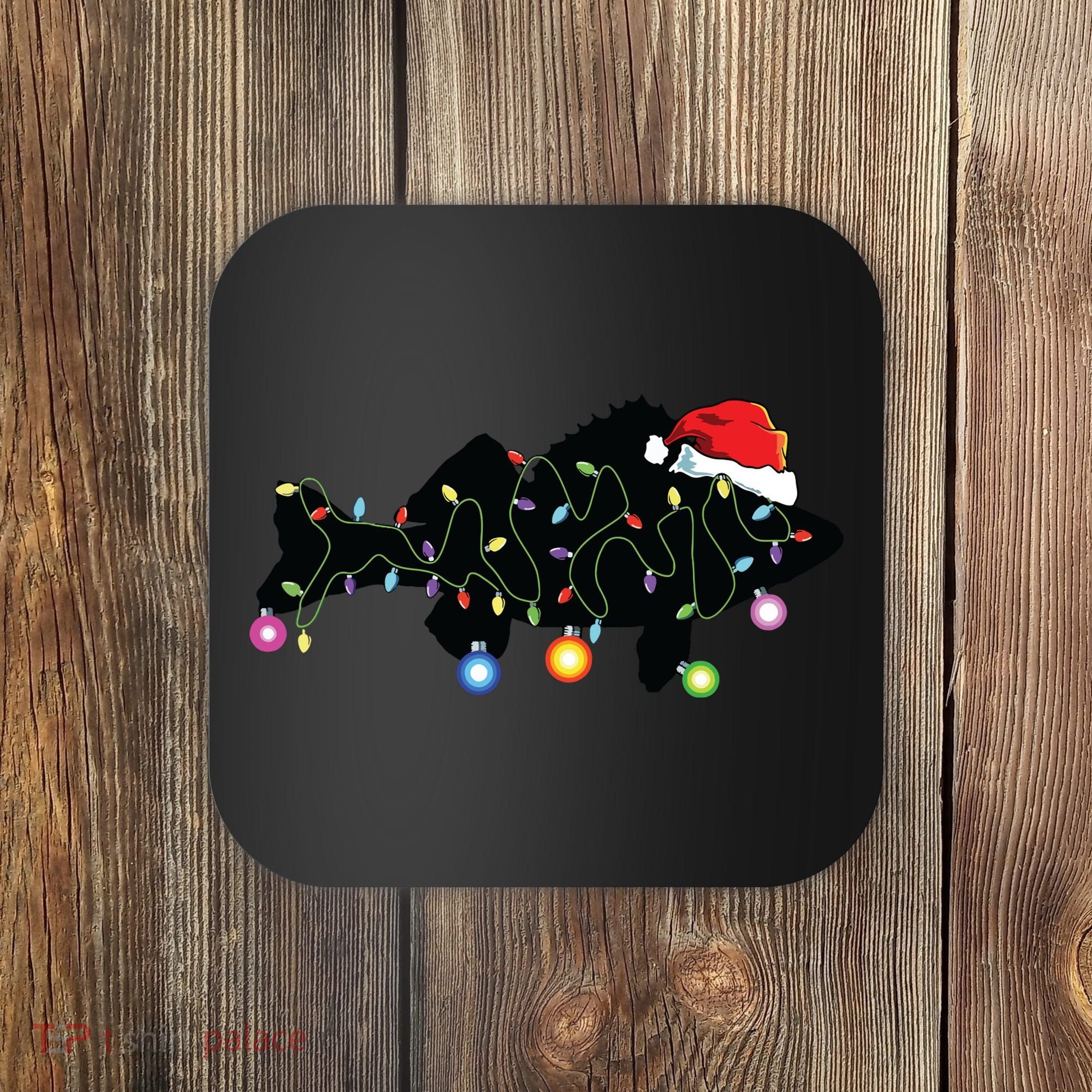 Walleye Fishing Funny Christmas Lights Fish Santa Hat Gift Coaster