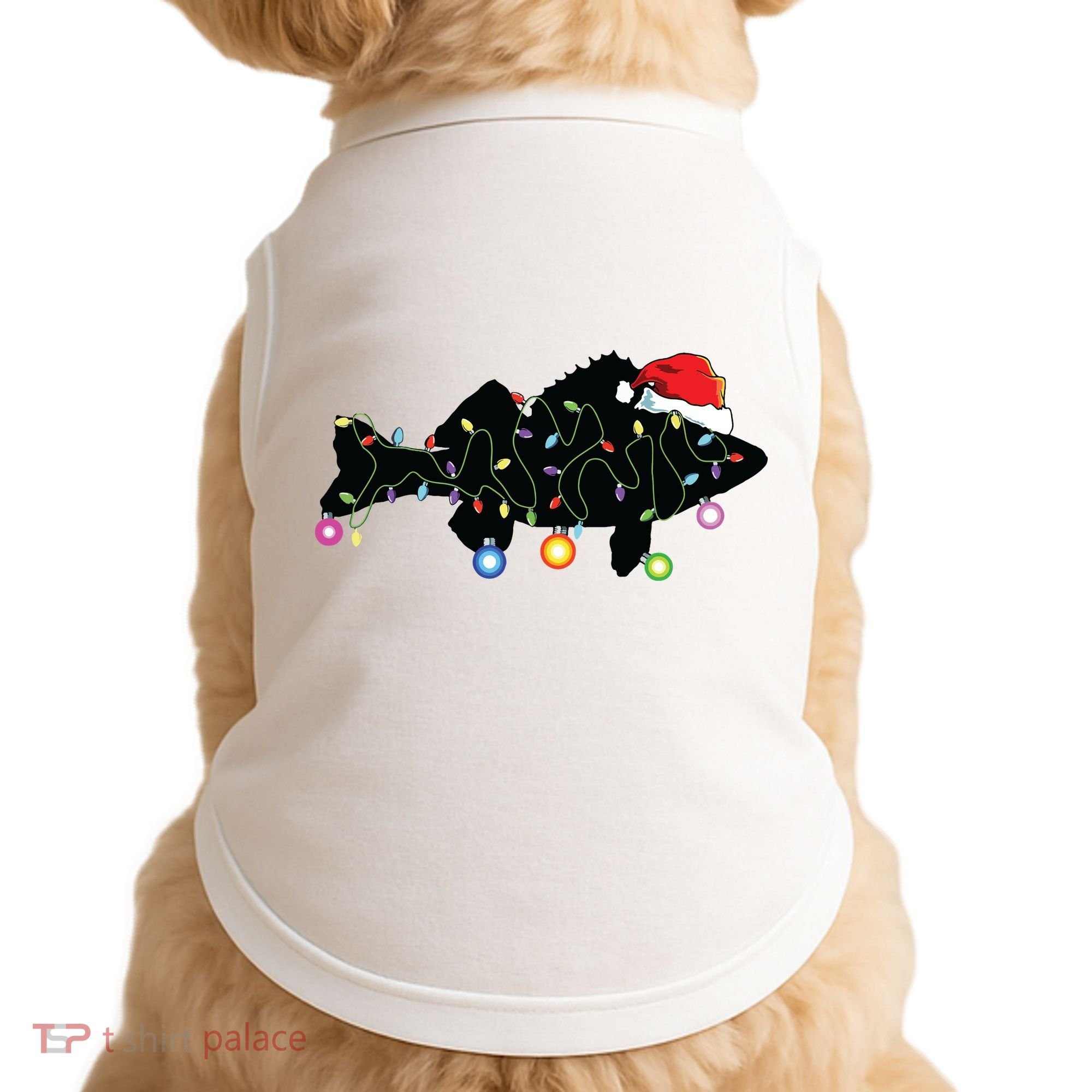 Walleye Fishing Funny Christmas Lights Fish Santa Hat Gift Doggie Tank