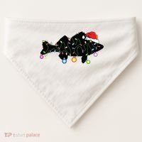Walleye Fishing Funny Christmas Lights Fish Santa Hat Gift USA-Made Doggie Bandana thumb 0
