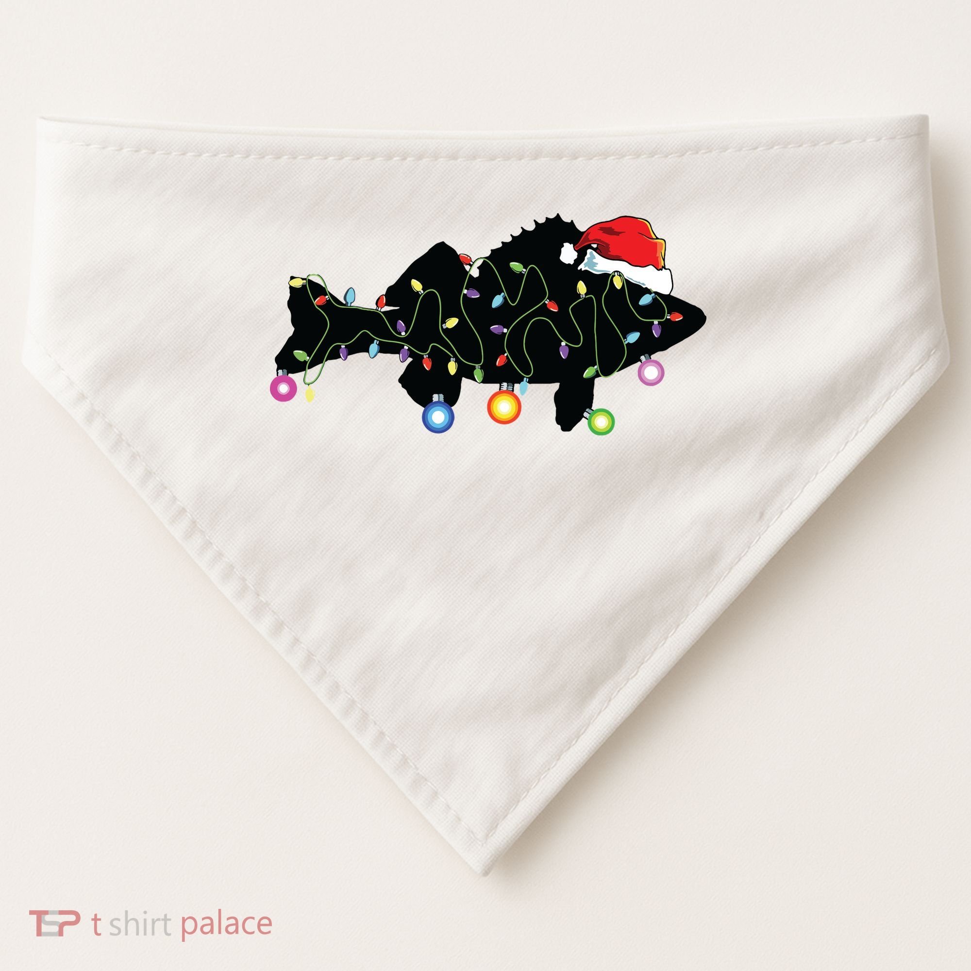 Walleye Fishing Funny Christmas Lights Fish Santa Hat Gift USA-Made Doggie Bandana