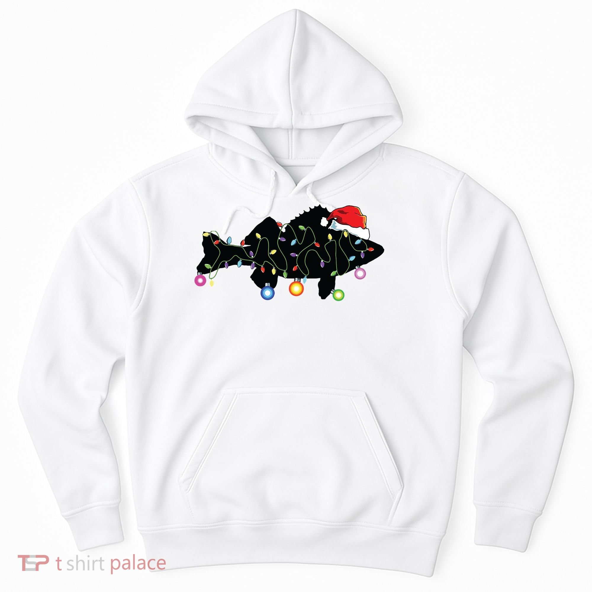 Walleye Fishing Funny Christmas Lights Fish Santa Hat Gift Hoodie