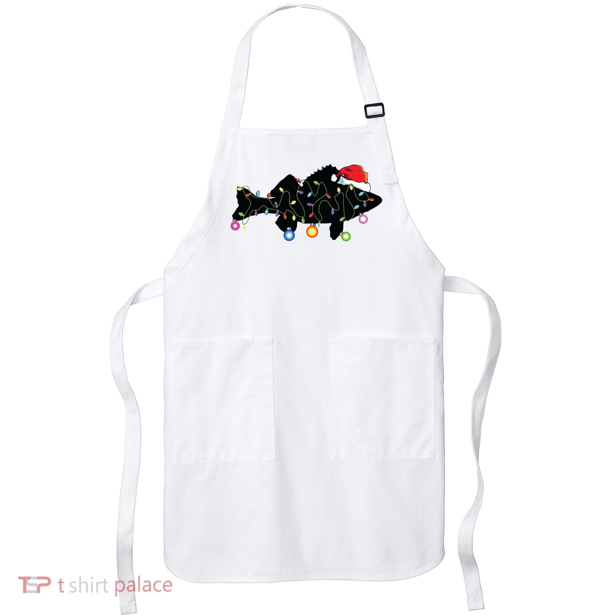 Walleye Fishing Funny Christmas Lights Fish Santa Hat Gift Apron