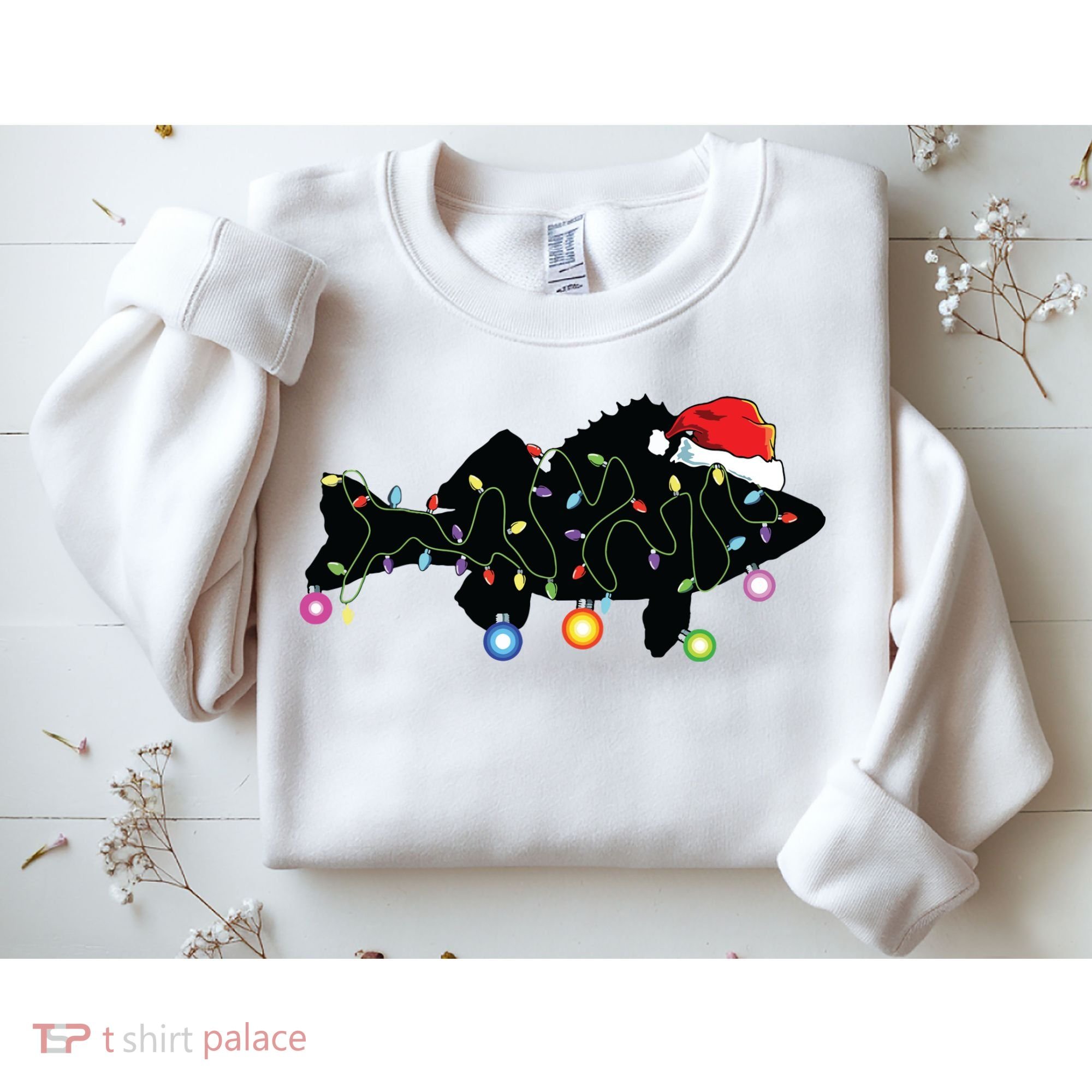Walleye Fishing Funny Christmas Lights Fish Santa Hat Gift Sweatshirt