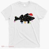 Walleye Fishing Funny Christmas Lights Fish Santa Hat Gift T-Shirt thumb 0