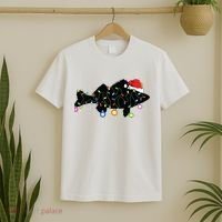 Walleye Fishing Funny Christmas Lights Fish Santa Hat Gift T-Shirt thumb 2