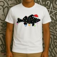 Walleye Fishing Funny Christmas Lights Fish Santa Hat Gift T-Shirt thumb 3