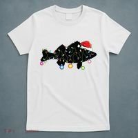 Walleye Fishing Funny Christmas Lights Fish Santa Hat Gift T-Shirt thumb 5