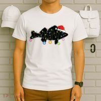 Walleye Fishing Funny Christmas Lights Fish Santa Hat Gift T-Shirt thumb 6