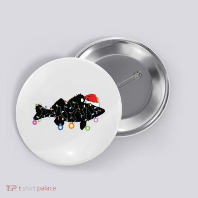 Walleye Fishing Funny Christmas Lights Fish Santa Hat Gift Button