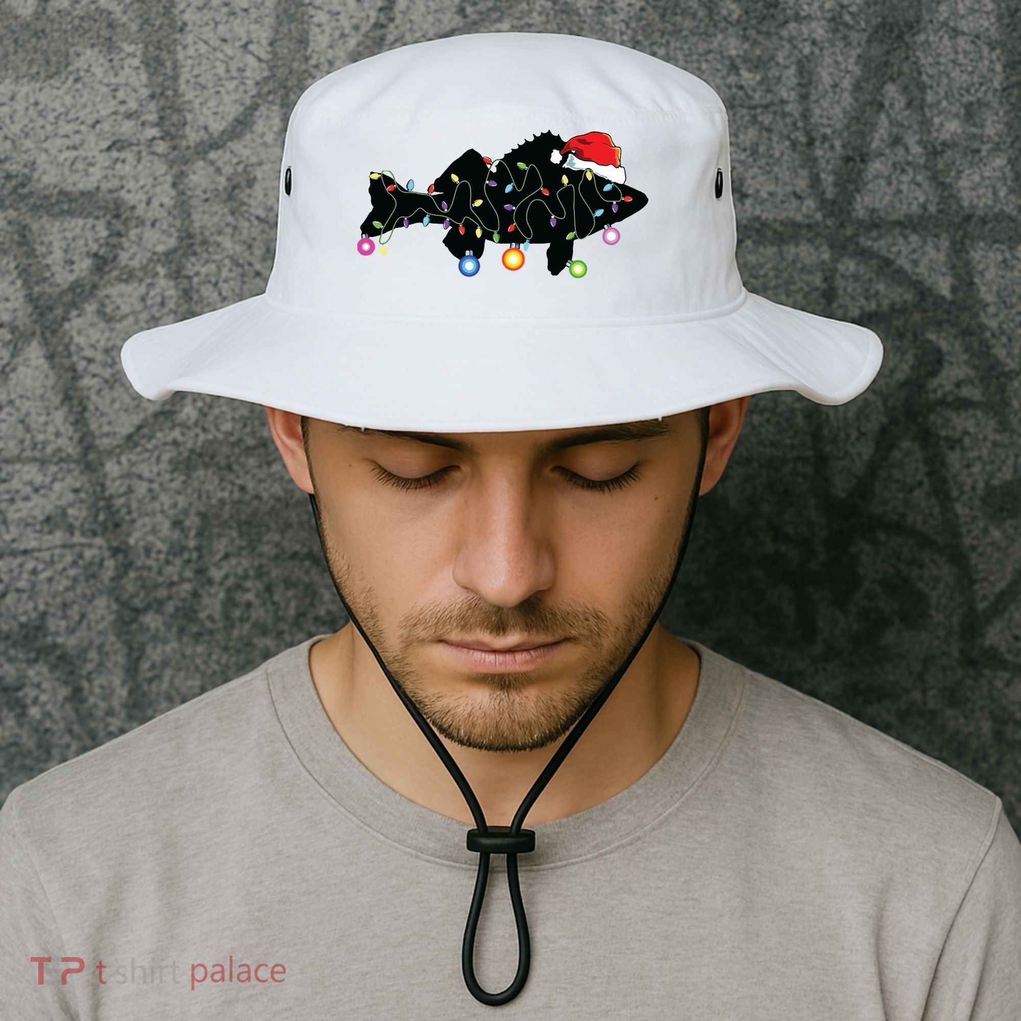 Walleye Fishing Funny Christmas Lights Fish Santa Hat Gift Bucket Hat