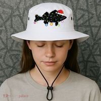 Walleye Fishing Funny Christmas Lights Fish Santa Hat Gift Bucket Hat thumb 3