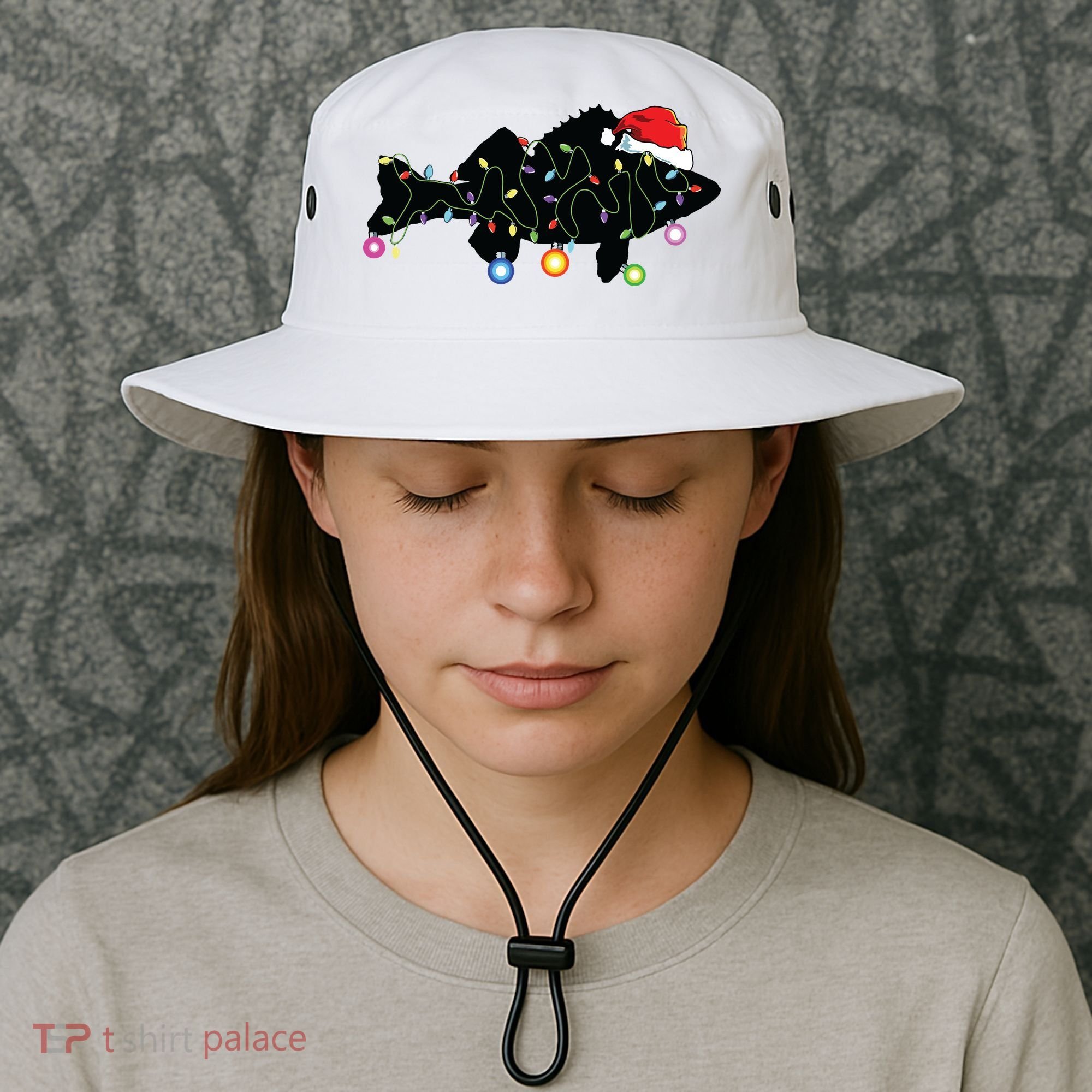 Walleye Fishing Funny Christmas Lights Fish Santa Hat Gift Bucket Hat